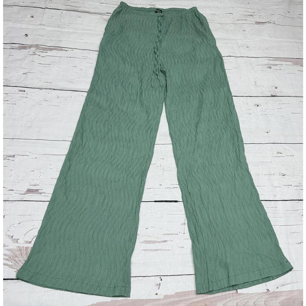 Irene Crinkle Wide Leg Pants Sage Green Small Y2K